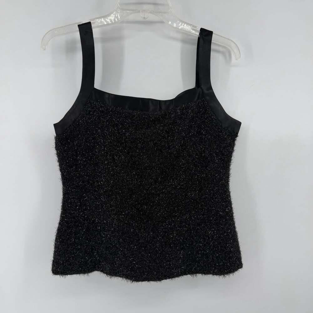 VTG Night Lights Black Shimmer Tank Top Glam Metallic Festival Party Sz 4